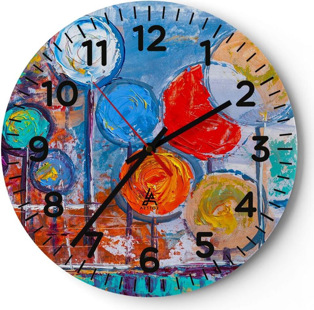 Wanduhr - Rund - Glasuhr - Abstraktion modern - 40x40cm - Schleichendes Uhrwerk - Lautlos - zum Aufhängen bereit - Dekoration Modern - Wanddekorat...