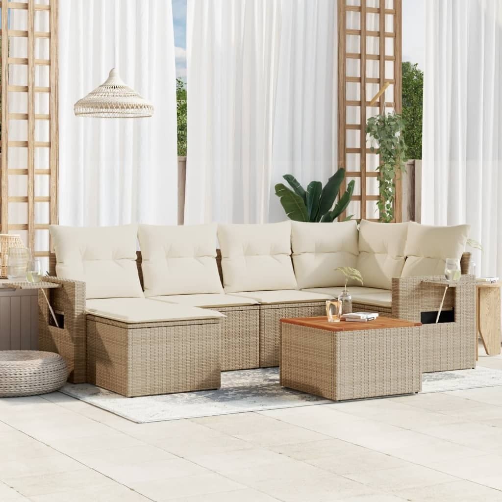 Maison Exclusive - 7-tlg. Garten-Sofagarnitur mit Kissen Beige Poly Rattan