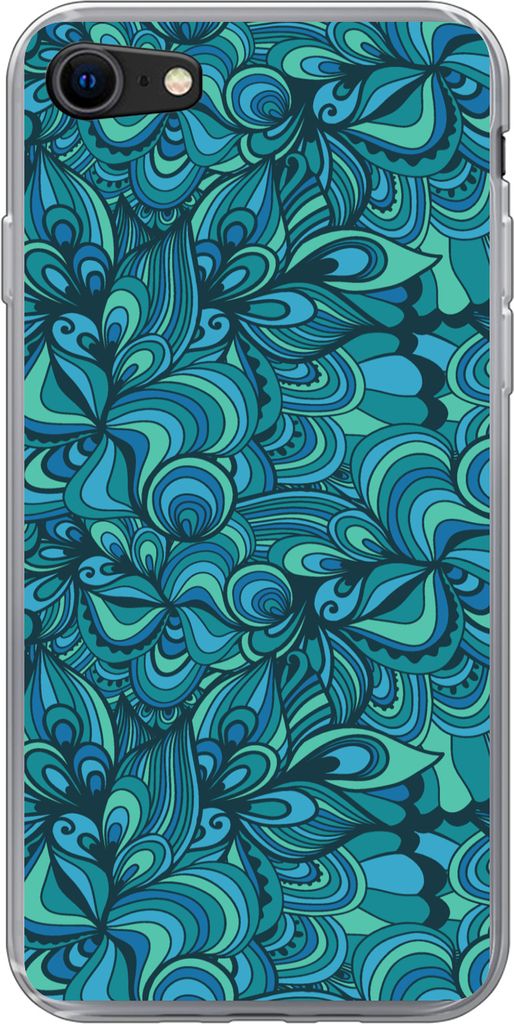 MuchoWow Handyhülle Schutzhülle Hülle für Telefoonhoesje iPhone SE 2020 Design - Vintage - Blau - Türkis Silikon Softcase Handy Hülle - Kar...