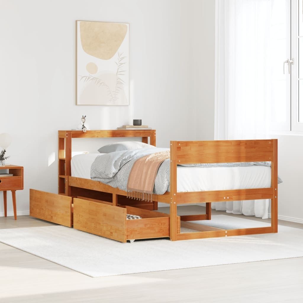 Maison Exclusive - Massivholzbett ohne Matratze Wachsbraun 90x190 cm Kiefernholz
