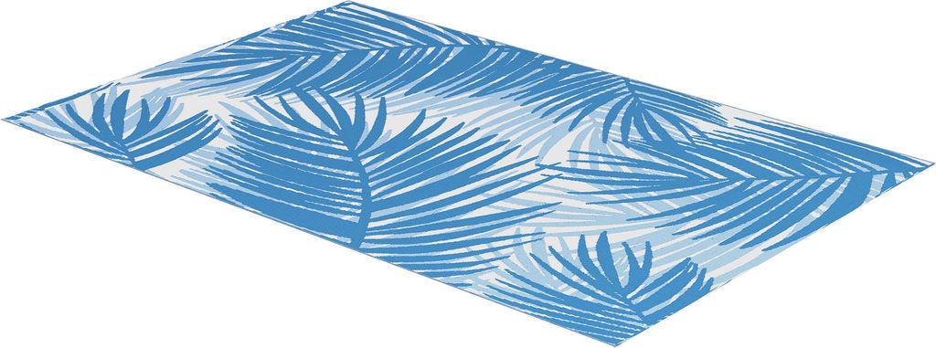 Outdoor Wendeteppich, wasserfest, Blattmuster, 182x274cm, Blau/Creme