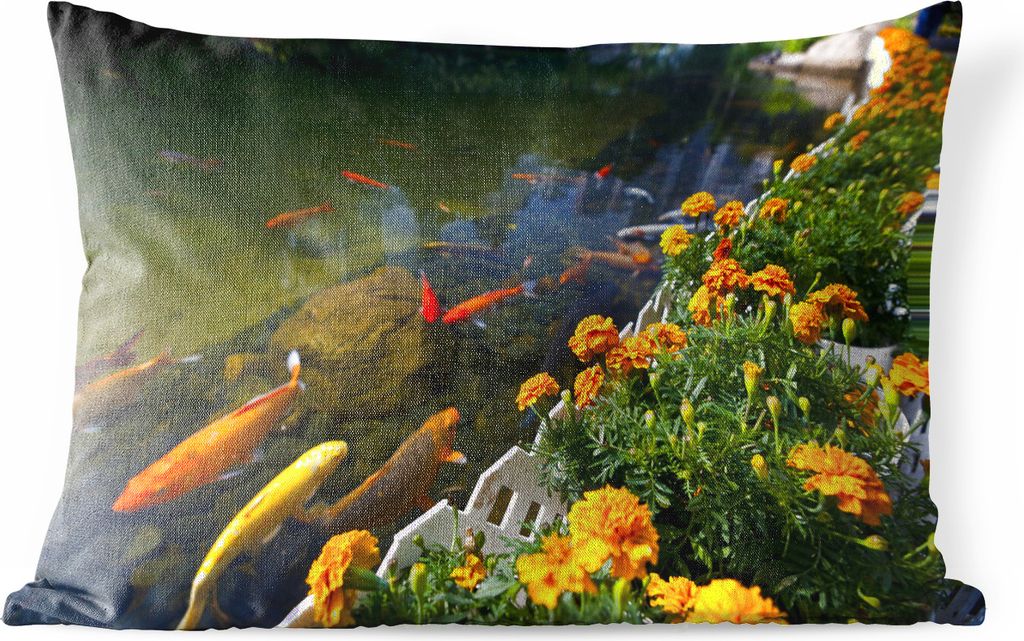 MuchoWow Outdoor Kissen - Koi-Karpfen in einem Teich mit Blumen - 50x30 cm - Wetterfest - Lounge Kissen - Sofa kissen - Wohnzimmer Dekoration