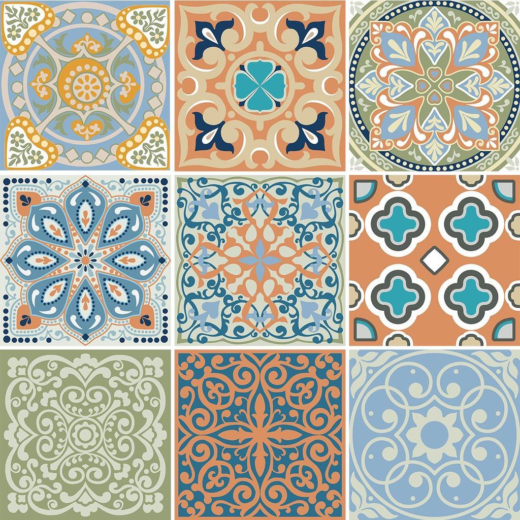 Selbstklebende Fliesenaufkleber für Küche und Bad – 9 Scotino Azulejo Fliesenaufkleber – 9 Aufkleber 15 x 15 cm