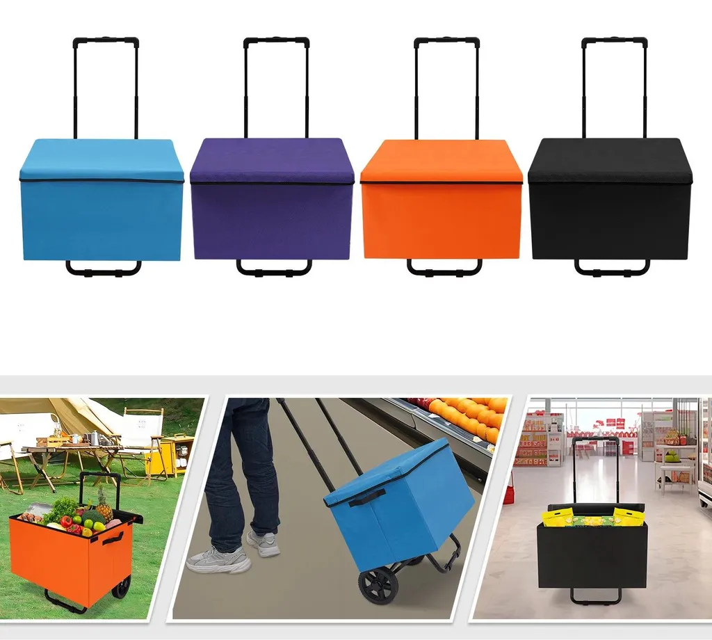 Poussette de marché pliable 64L - Caddie de courses résistant violet