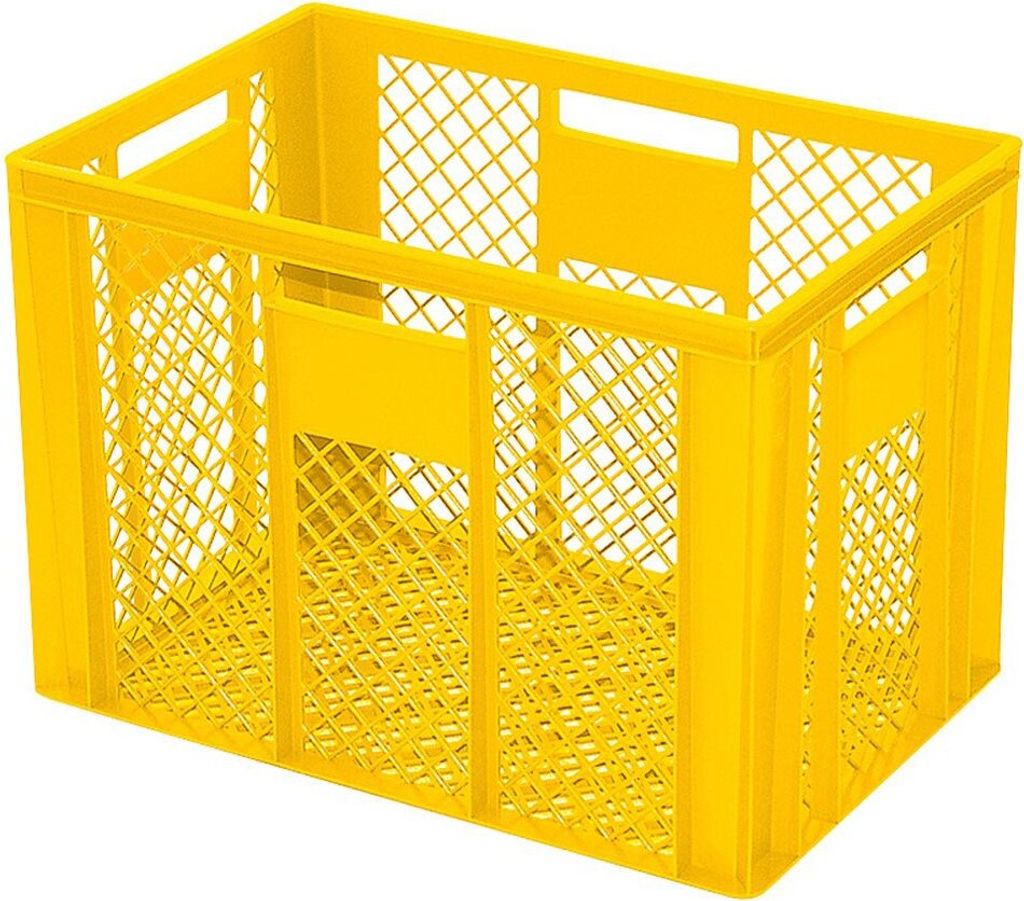 30 Stück Eurobehälter durchbrochen/Bäckerkiste, LxBxH 600 x 400 x 410 mm, PE-HD, lebensmittelecht, gelb, Palettenware