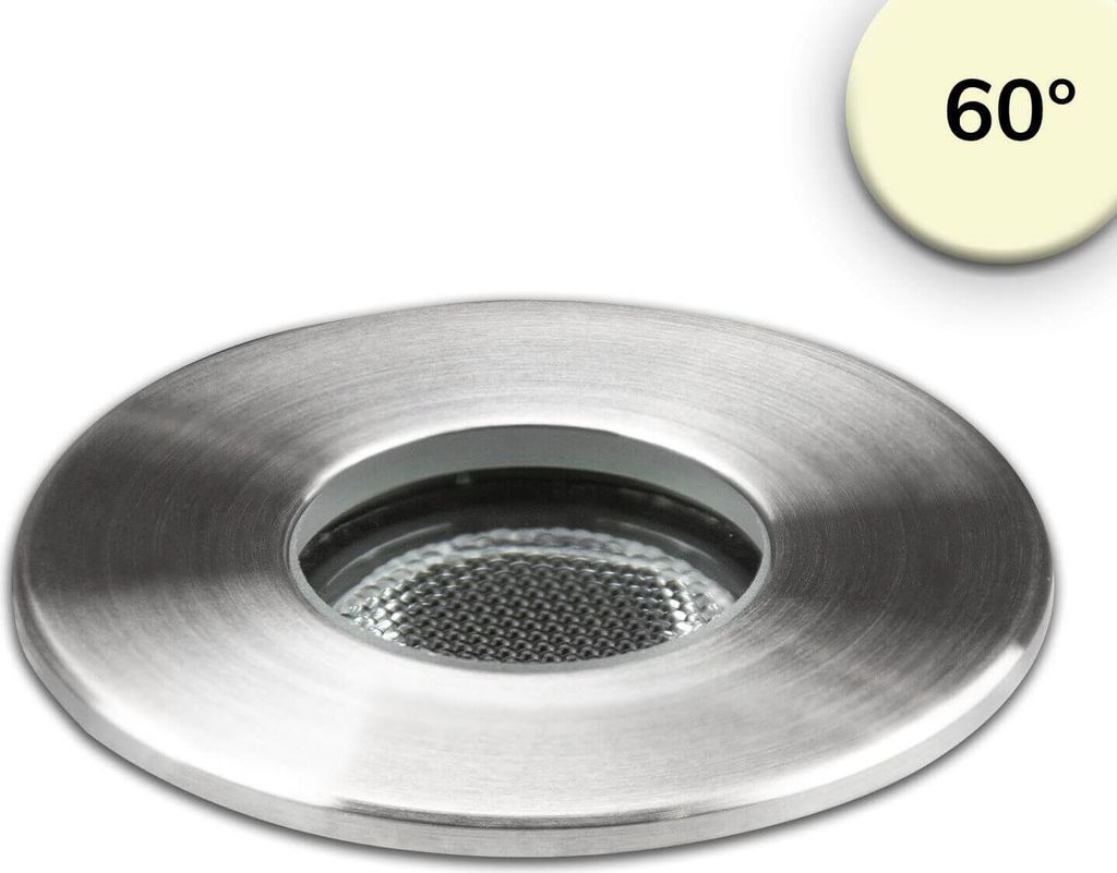 ISOLED LED Einbaustrahler, Edelstahl , 2W, 60°, IP67, 12V AC/DC, warmweiß