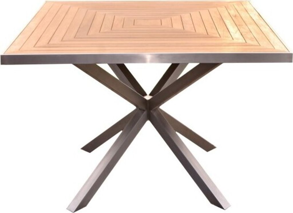 Teako Design Gartenmöbel Set Teak Edelstahl 4 Stühle Lavarone + Tisch Andalo stapelbar wetterfest (100 cm Breit)