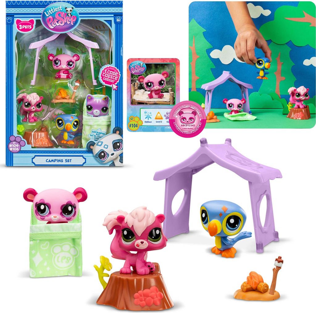 Littlest Pet Shop Set mit Campingfiguren, Tieren + Zubehör, beweglichen Figuren 4+