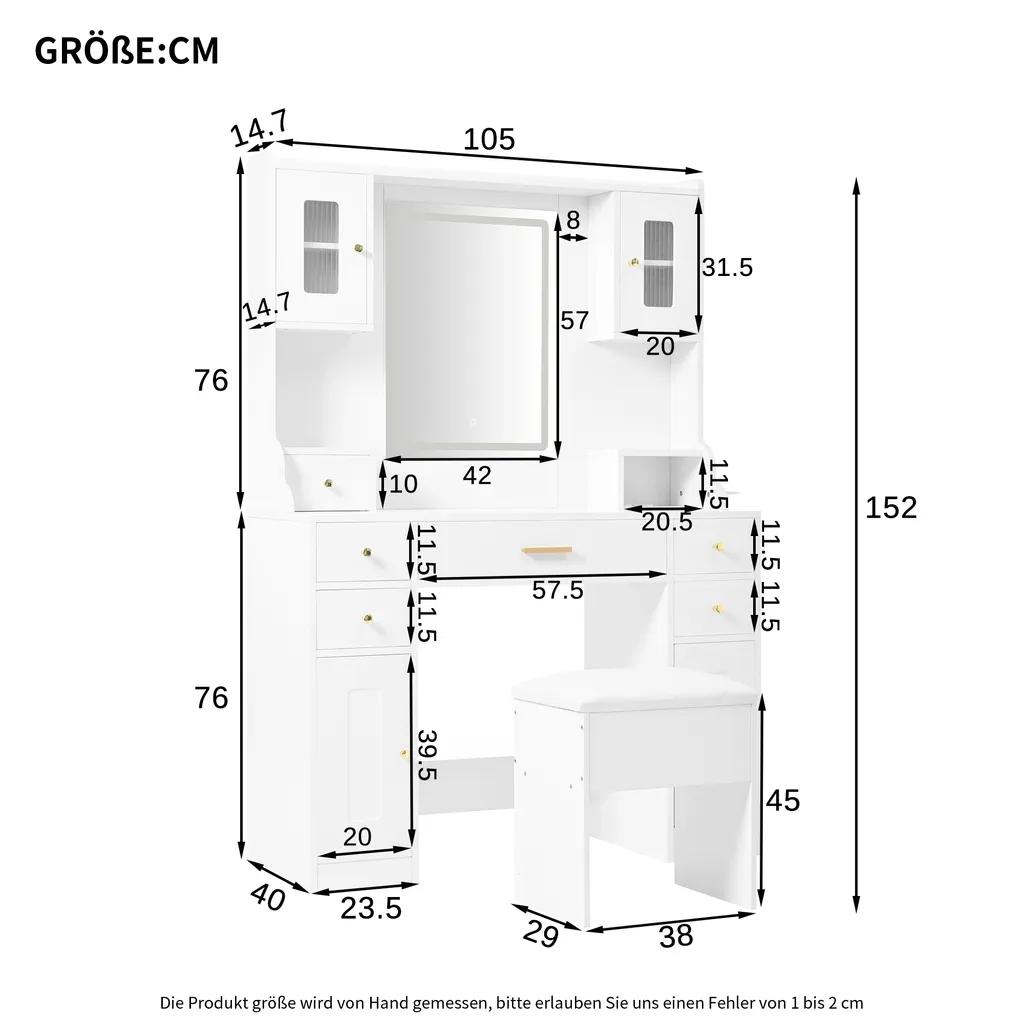 Coiffeuse Gain de Place avec Miroir LED et Rangement pour Petit Espace