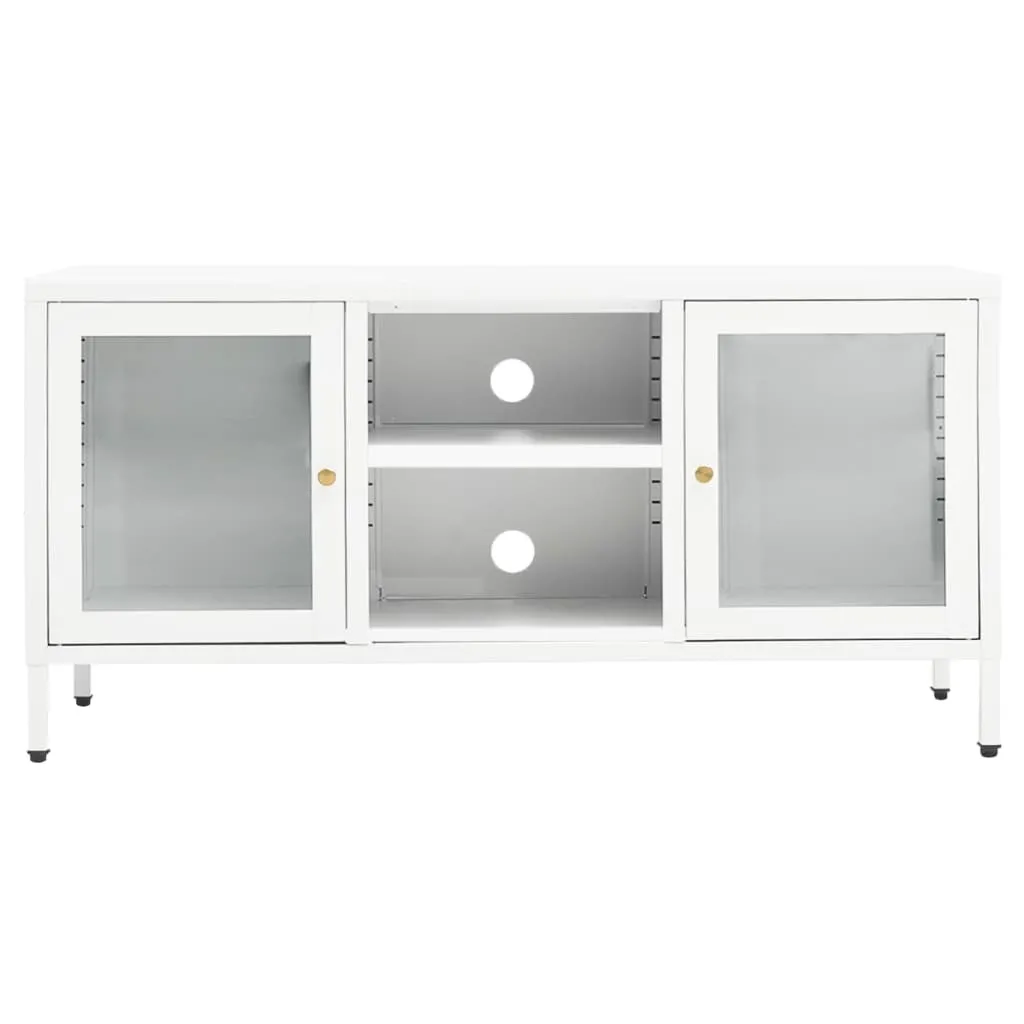 Supporto TV Minimal SYFAX 105cm Acciaio Bianco e Vetro Moderno - 3