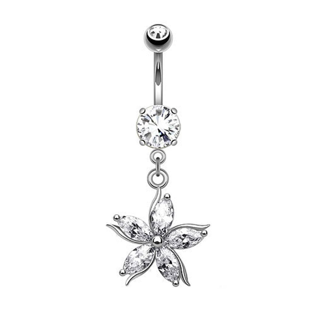 Taffstyle Bauchnabelpiercing Bauchnabelpiercing Schmuck Blumen Blüte Blatt Kristall Anhänger, Silber