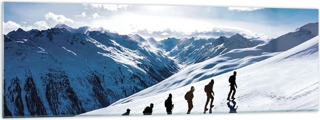 Bilder auf glas - Einteilig - Berg Wanderung Gipfel - 160x50cm - Glasbilder - Wandbilder - Bilder - zum Aufhängen bereit - Wanddekoration aus Glas...