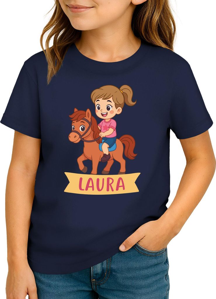 Kinder T-Shirt Mädchen Reiten personalisiert mit Name Pferde Shirt für kleine Pferdefreundinnen Moonworks