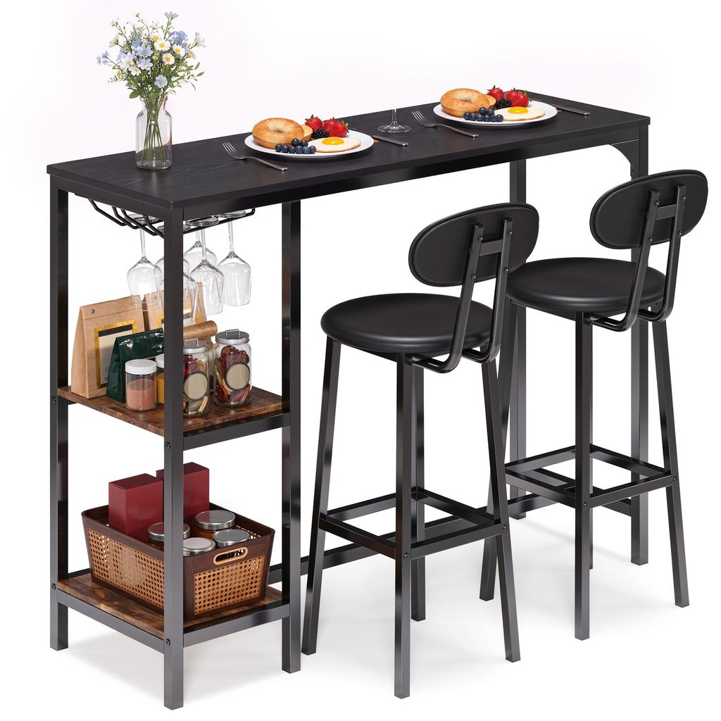 Bartisch-Set BEALIFE 120x40x90 cm mit 2 Barhockern & Produktbild 