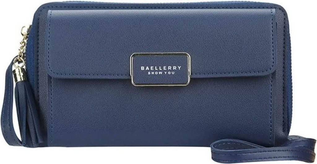 Yixuan Damen Umhängetasche, Handy Portemonnaie, mit Reißverschluss, Kartenfächern, verstellbarem Schultergurt, für große Handys - Blau