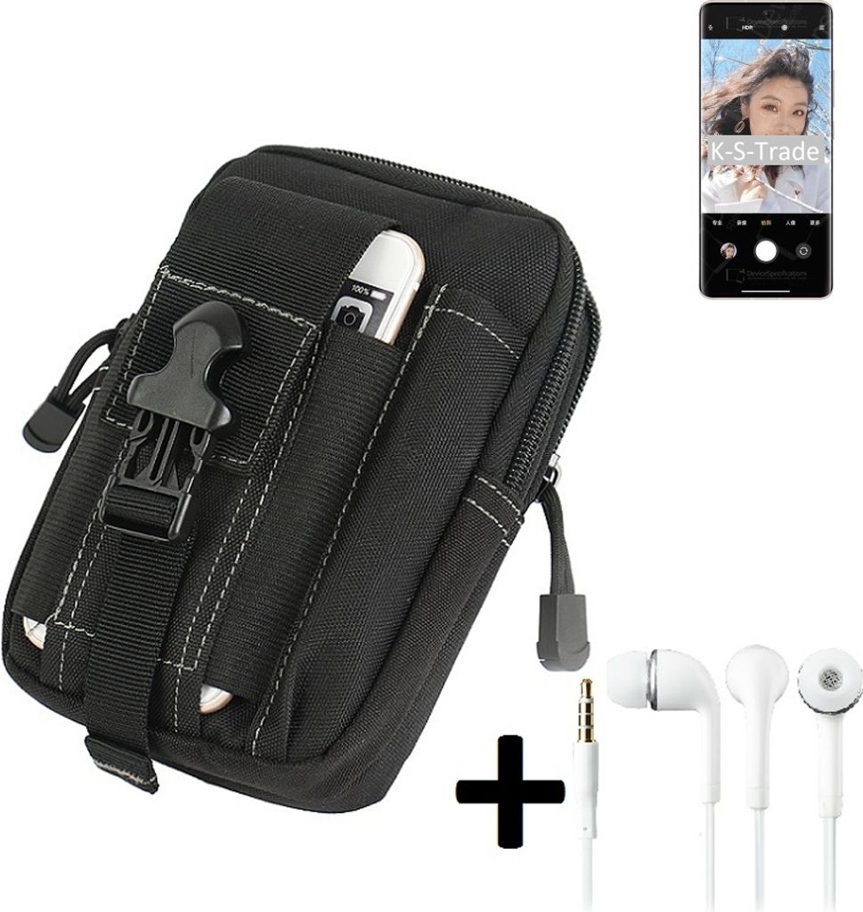 K-S-Trade Gürteltache + Kopfhörer kompatibel mit Xiaomi Civi 1S Gürtel Tasche Holster Schutz Hülle Handy Hülle schwarz inkl. Extrafächer