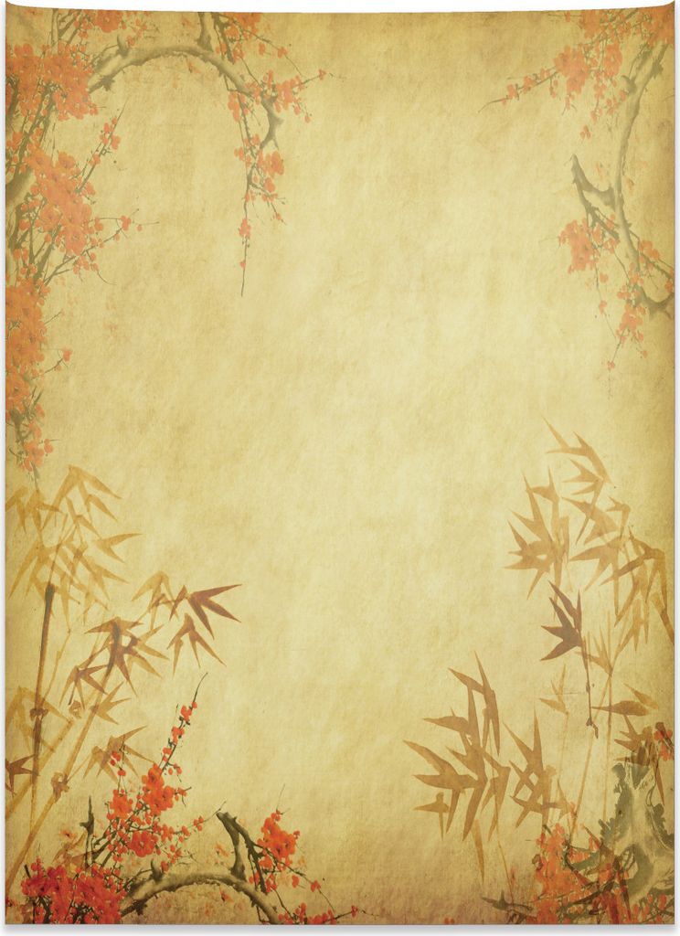 Abakuhaus asiatisch Wandteppich, Bambusstämme und Blüten aus Weiches Mikrofaser Stoff Kein Verblassen Klare Farben Waschbar, 110 x 150 cm, Zinnob...