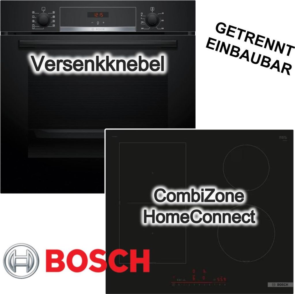 Backofen-Set BOSCH Einbaubackofen 7 Heizarten LED Display Hydrolytische Reinigung + Bosch Induktionskochfeld 60 cm PowerBoost HomeConnect CombiZone