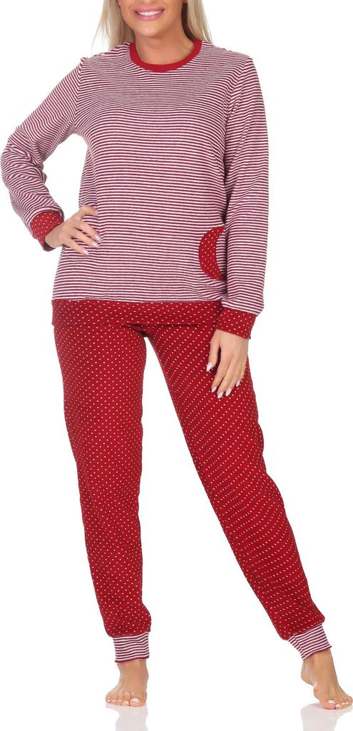 Normann Mädchen Frottee Pyjama langarm mit Bündchen in Tupfen- und Ringeldesign ; Ringel , 176