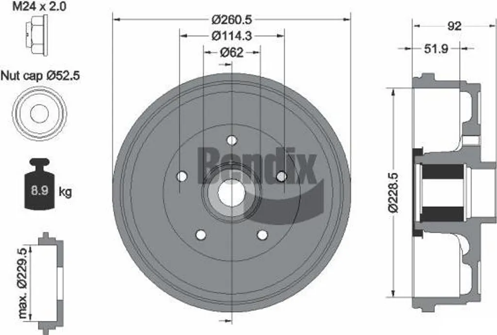 Tambour de Frein Renforcé BDM1174 Bendix pour Duster Montage Origine OE