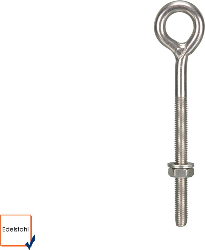 Perel Augbolzen mit Mutter und 2 Unterlegscheiben, Edelstahl, Durchmesser 8 mm, Höhe 130 mm, Breite