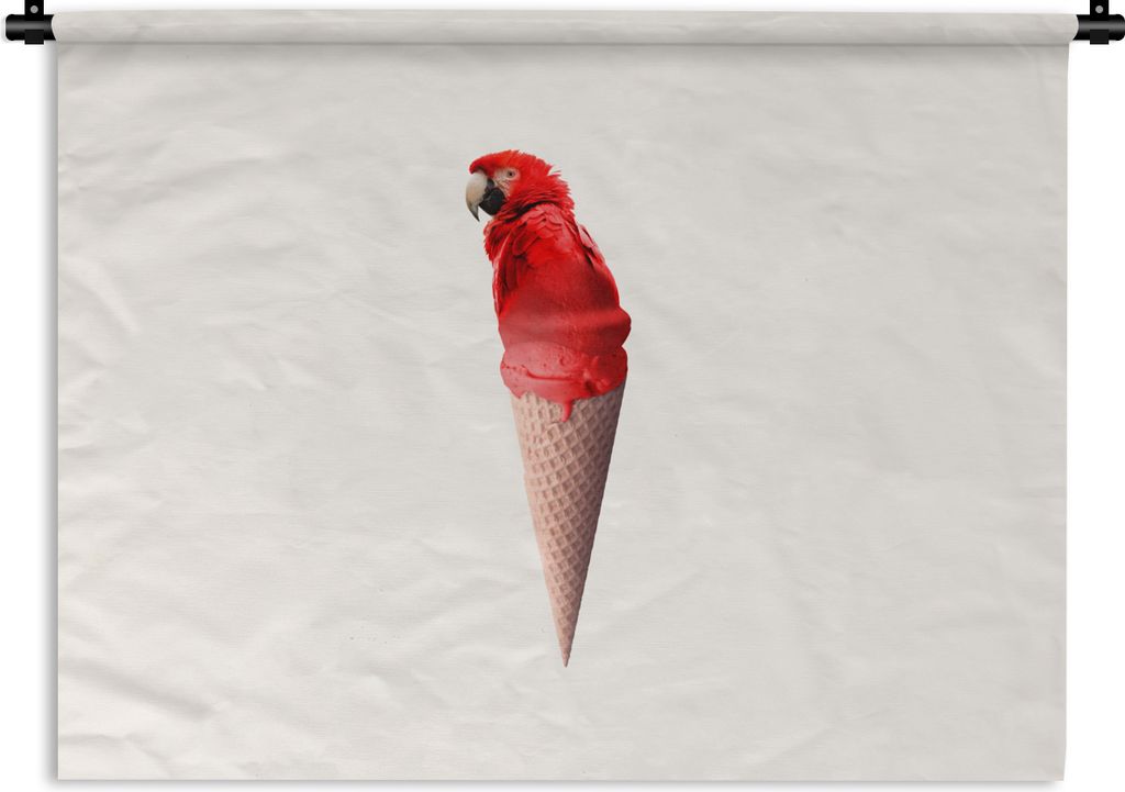 MuchoWow Wandteppich Wandbehang Eiscreme - Papagei - Rot - Eistüten - Weiß 150x112.50 cm Tapisserie Dekoration Wandtuch - Wanddecke - Wandteppiche