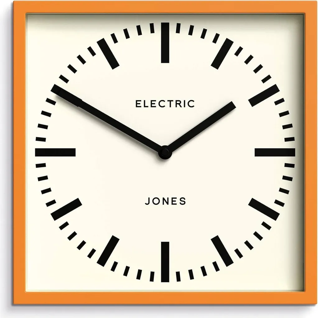 Horloge murale carrée 25 cm orange - Pendule design chic pour bureau