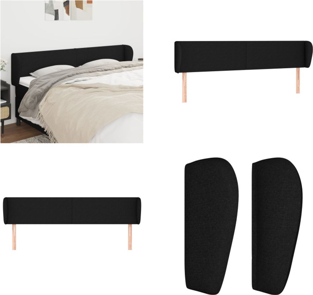 vidaXL Kopfteil mit Ohren Schwarz 163x23x78/88 cm Stoff - Kopfteil - Kopfteile - Bett-Kopfteil - Bettkopfteil