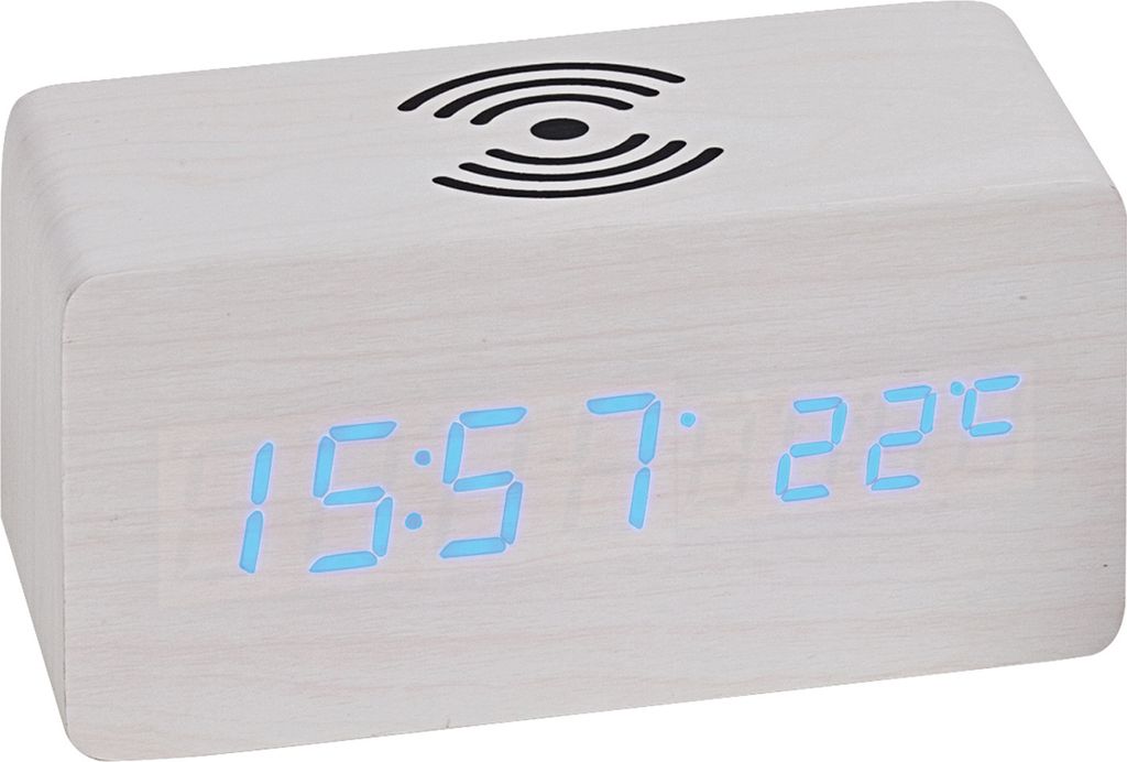 Atlanta 1129/0 Tischwecker WIRELESS CHARGING weiß digital Temperatur Datum