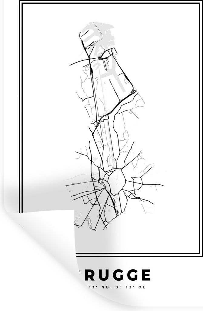 MuchoWow Wandtattoo Wandsticker Wandaufkleber Karte - Belgien - Brügge - Schwarz und weiß - Stadtplan 60x90 cm Selbstklebend und Repositionierb...