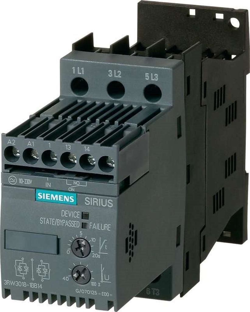 Siemens 3RW30181BB14 Sanftstarter S00 17,6A 7,5kW/400V 110-230VAC/DC Schraub.