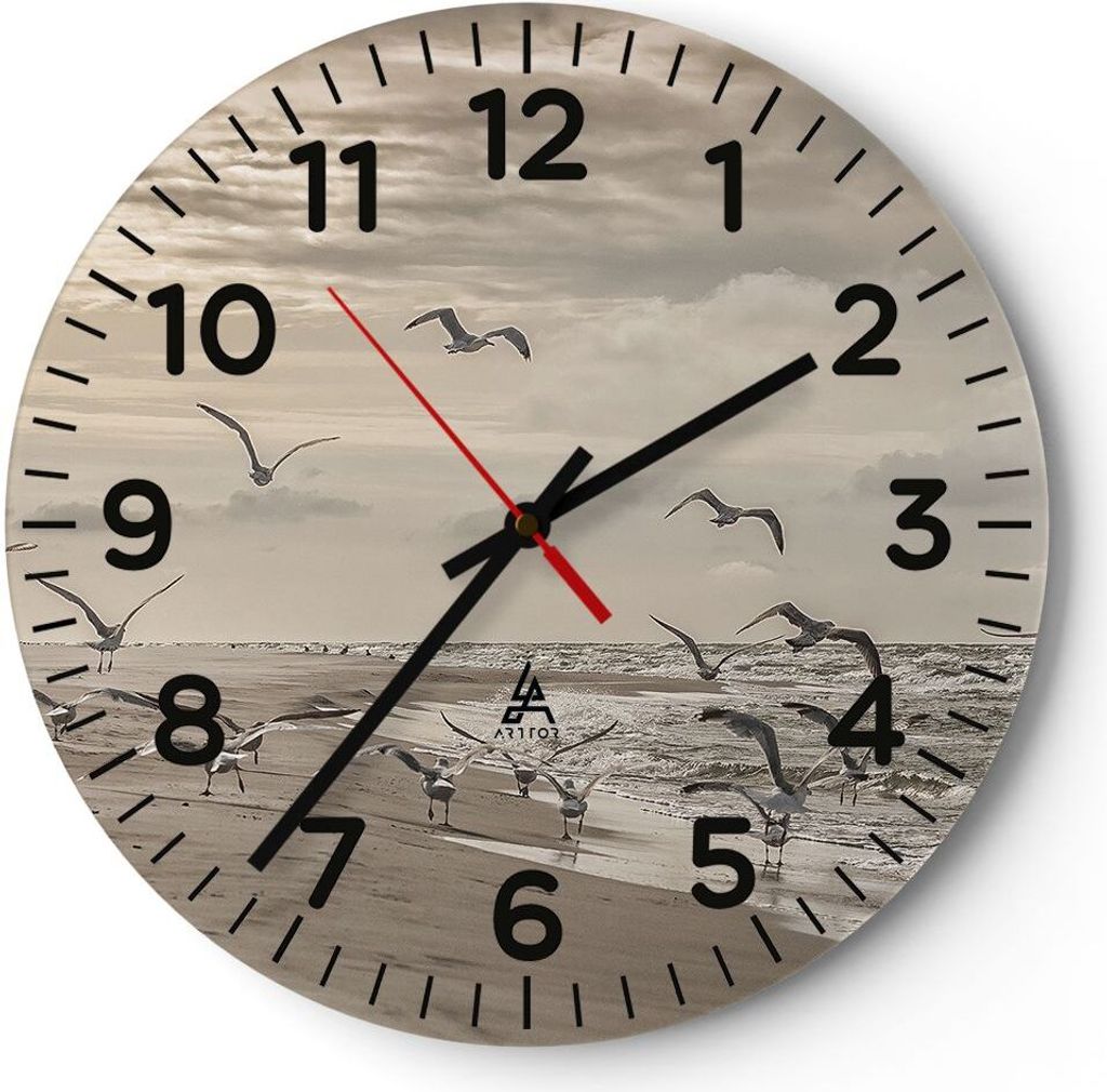 Wanduhr - Rund - Glasuhr - Möwen Küste Boho - 40x40cm - Schleichendes Uhrwerk - Lautlos - zum Aufhängen bereit - Dekoration Modern - Wanddekorat...