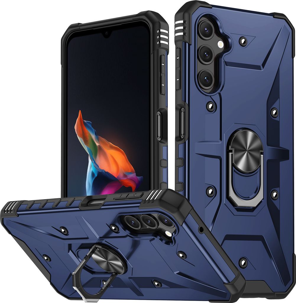 Galaxy A14 Hülle, Ring Halter Ständer Dual Layer Stoßfest Schutzhülle für Samsung Galaxy A14 5G Navy Blau