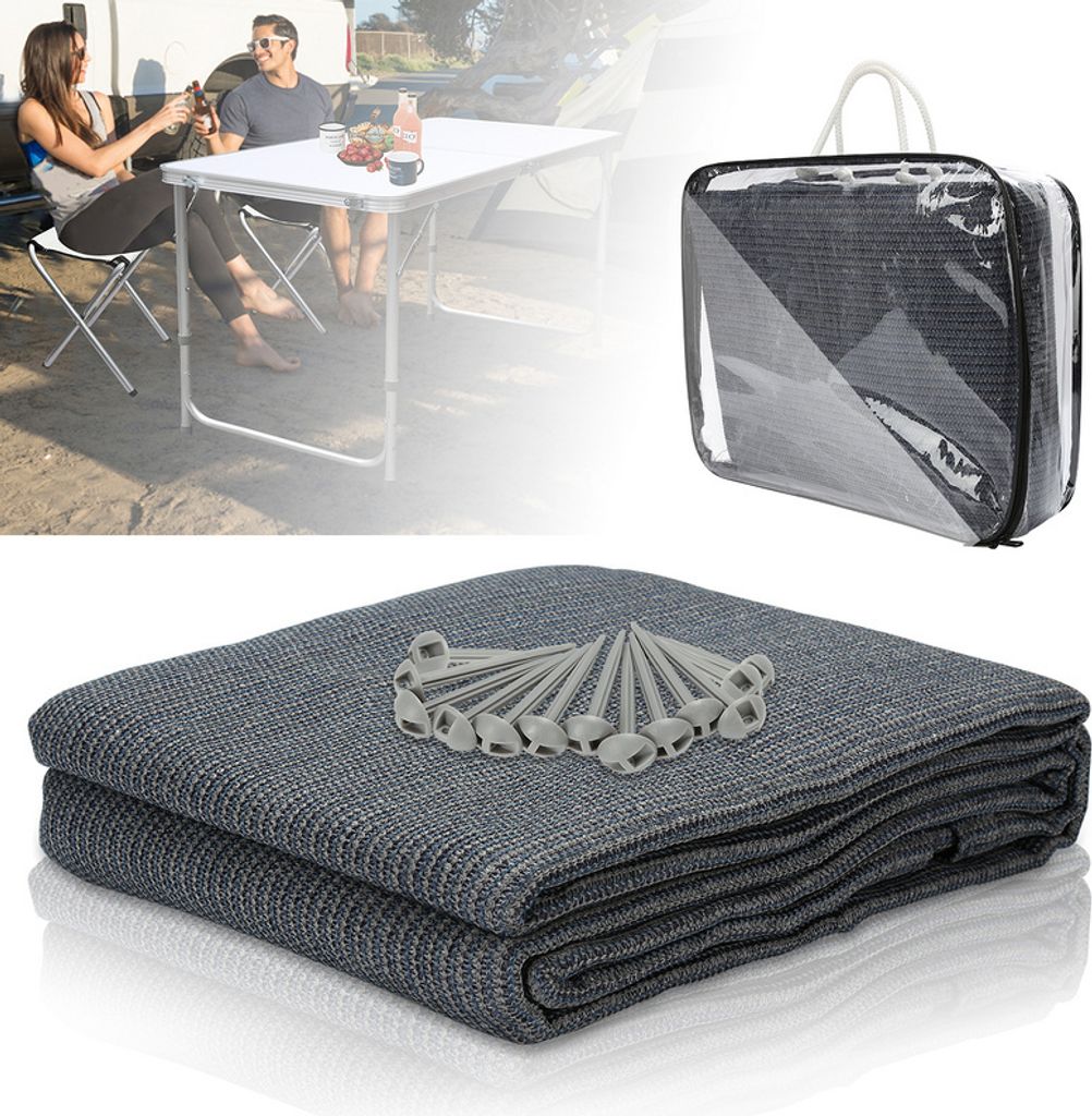 TolleTour Zeltteppich 200X200cm Vorzeltteppich Campingteppich Outdoor Teppich Vorzeltboden Zeltunterlage Zeltboden für Zelt Wohnmobil Blau-grau