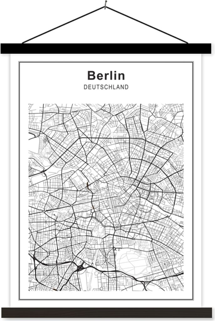 MuchoWow Textilposter Stadtplan - Berlin - Schwarz und weiß 40x53 cm mit schwarzem Rahmen - Abbildung