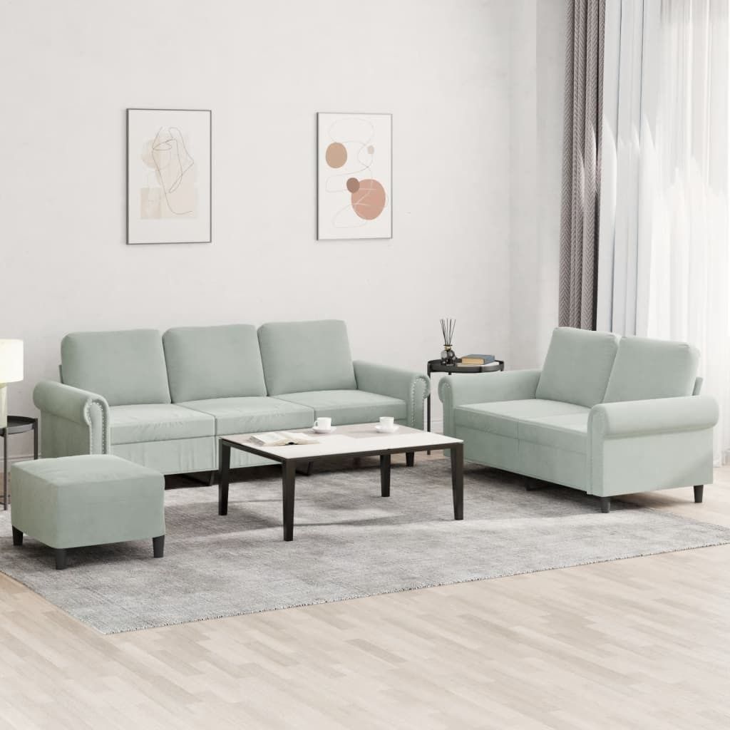 Design 3-tlg. Sofagarnitur mit Kissen Hellgrau Samt, Schlafsofas 2024 Neu