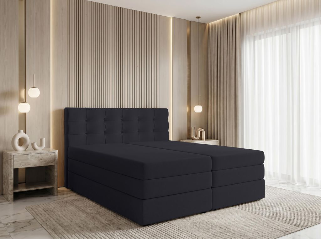 AX LIVING Finike Bett 140x200 cm mit Topper, Boxspring, Schwarz