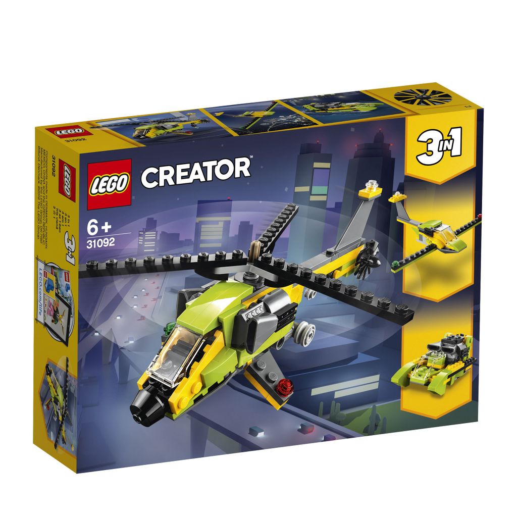 The image shows the retail packaging of a LEGO Creator 3-in-1 helicopter set.