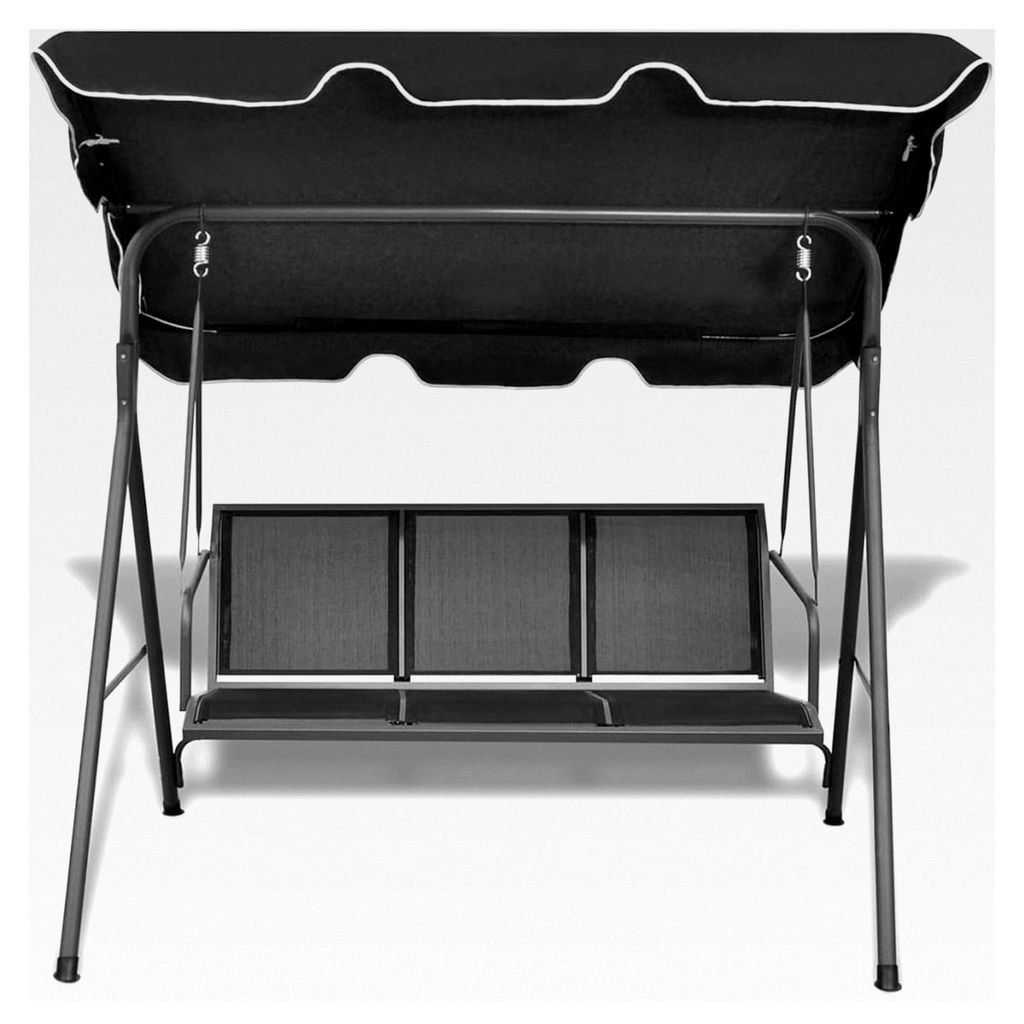 Hollywoodschaukel mit Sonnendach - 3 Personen, Schwarz, Stahlrahmen, 178x112x155 cm