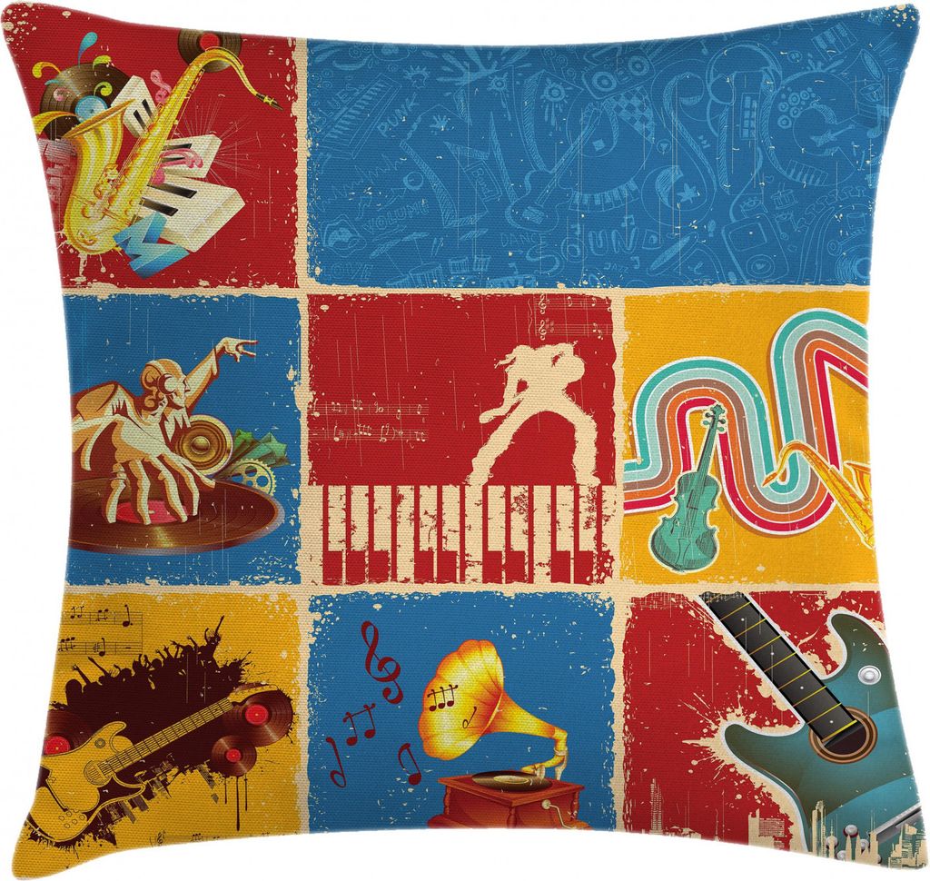 ABAKUHAUS Retro Kissenbezug, Musik Jazz Grunge Boho, Waschbar mit Reißverschluss Kissenhülle mit Farbfesten Klaren Farben Beidseitiger Druck, 40 ...