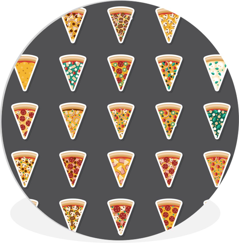 MuchoWow Rundes Wandbild - Runde Bilder Illustriertes Muster von Pizzen aus Italien Ø 60 cm Kreis Wanddekoration Kunststoff - Wandkreis - Wandsc...