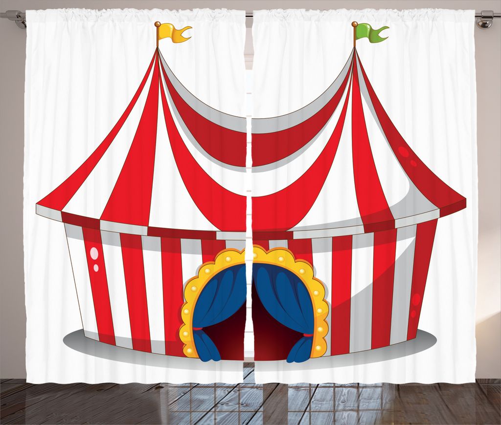 ABAKUHAUS Jahrgang Rustikaler Vorhang, Nostalgische Circus Flagge, Wohnzimmer Universalband Gardinen mit Schlaufen und Haken, 280 x 245 cm, Weiß Rot