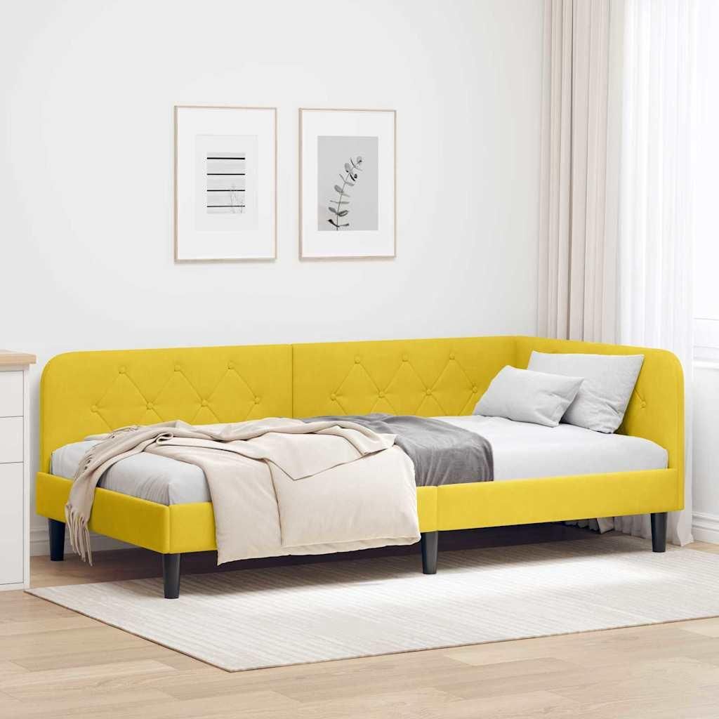 "Schlussverkauf" Einzelbett 1 PLACE - EckBettgestell einzel - mit Kopfteil - Gelb 90x190 cm Samt C3164