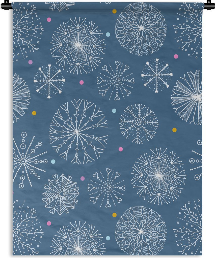 MuchoWow Wandteppich Wandbehang Schneeflocke - Muster - Winter 90x120 cm Tapisserie Dekoration Wandtuch - Wanddeko