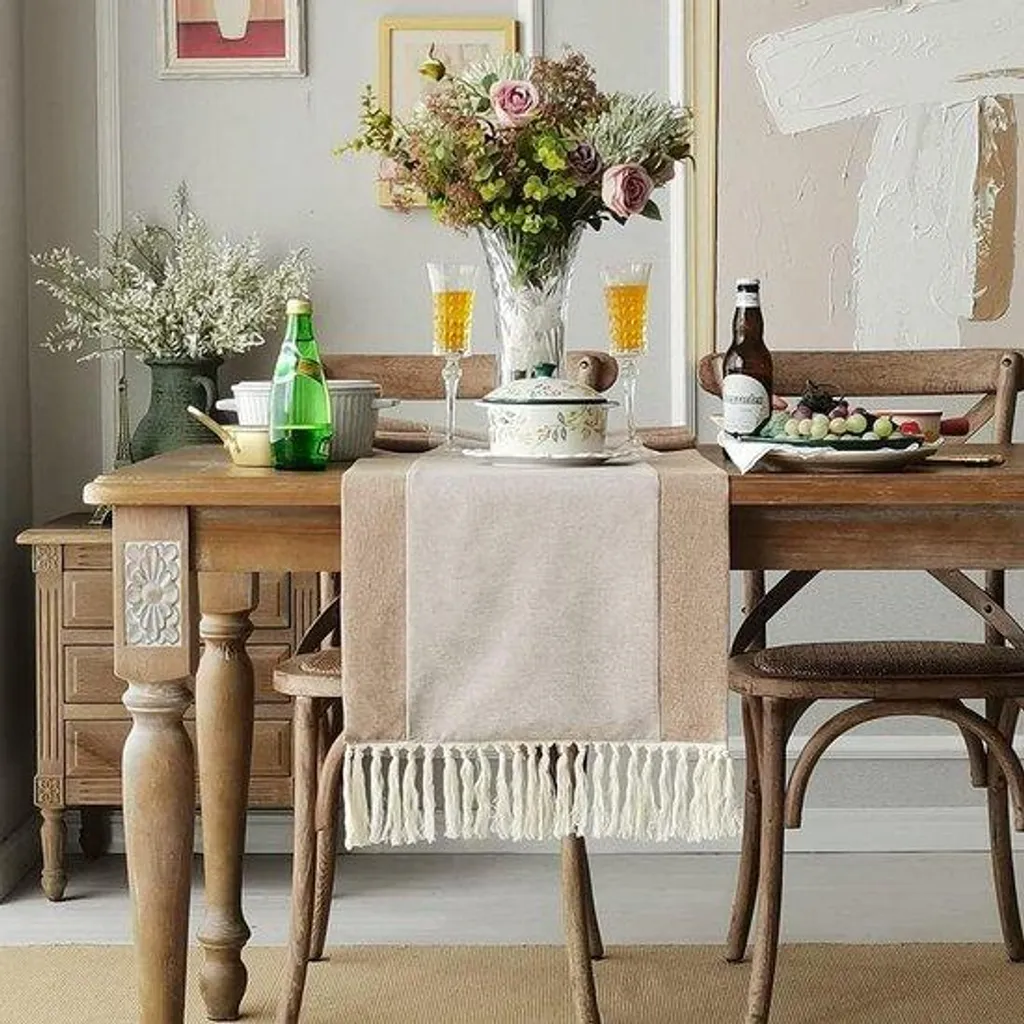 Guirlande décorative de table en lin pour mariage et fête 35x220 cm bleu