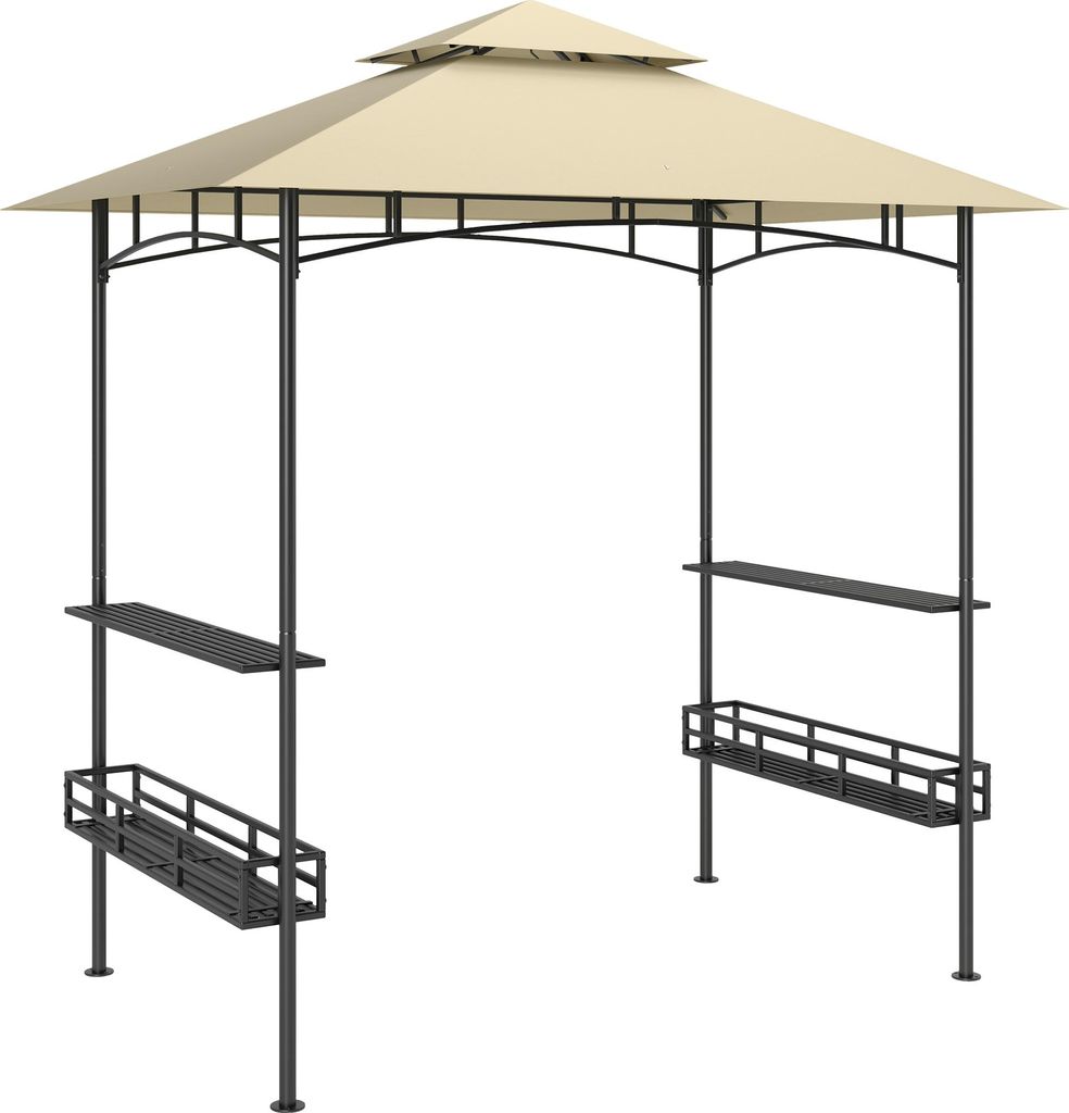 Fortuna Lai Grillpavillon 240 x 150 x 257 cm wasserdicht flammhemmend Gartenpavillon mit Doppeldach, Seitenregalen, Gartenlauben mit UV-Schutz, BBQ...