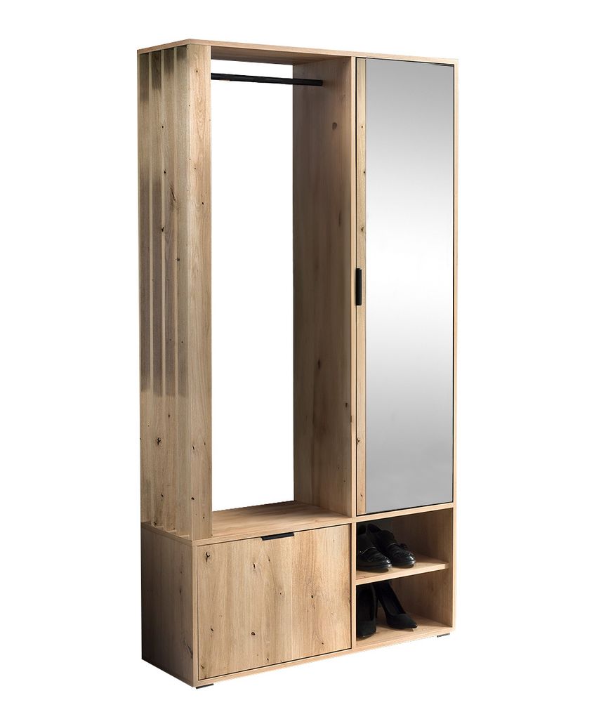 AX LIVING Garderobe Flur Milanoir 100 Spiegel, Wohnwand Artisan Eiche