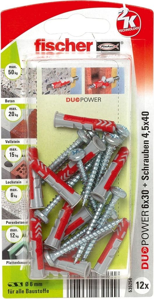 Fischer Dübel-Set Duopower 6.0 x 30 mm - 12 Stück