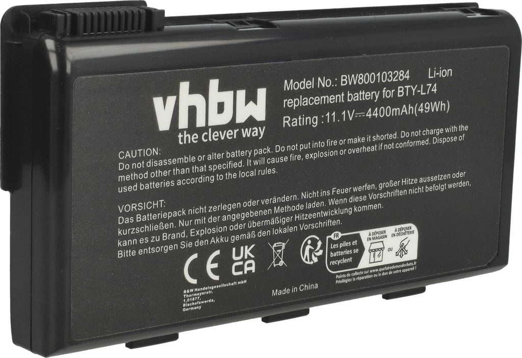 vhbw Akku kompatibel mit MSI CX623-01, CX623-007NE, CX623-014XEU, CX623-006BE, CX623-005NL, CX623, CX620X, CX620MX Notebook (4400 mAh, 11,1 V, Li-Ion)