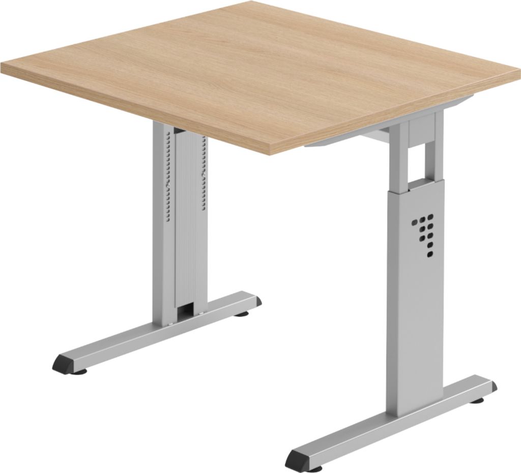 bümö Schreibtisch Serie-O - Gestell: Silber, Größe: 80 x 80 cm, Nachbildung: Eiche